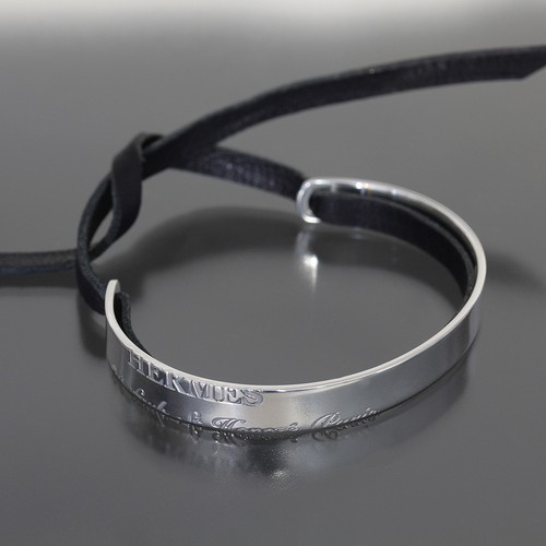 HERMÈS Bracciale HERMES Cartiglio Pelle Braccialetto Ag925 Scatola Argento E0568 Ottimo