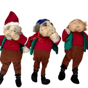 Vintage 3er Set Wichtel Elfe Weihnachten Stoff Handarbeit Puppen die sitzen  - Bild 1 von 4