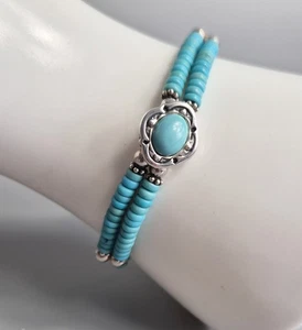 Pulsera Nativa Americana Quoc QTC Plata de Ley y Turquesa Cuentas Declaración - Imagen 1 de 6