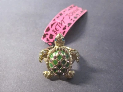 Betsey Johnson Size 6 Gold Tone with Rhinestone Turtle Statement Ring - Image 1 of 4