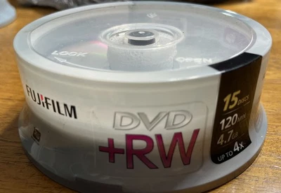 Fuji Film DVD+RW Data - Video 15-Pack Up To 4x 4.7 GB 2 Hrs SP Mode NEW SEALED - Image 1 of 3