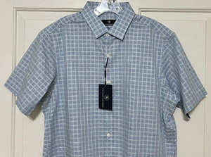 NWT Hart Schaffner Marx L blue beige plaid short sleeve button up shirt mens - Picture 1 of 8