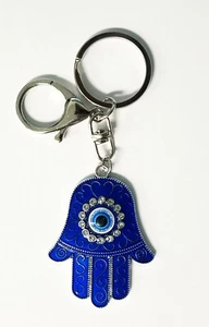 Hamsa Fatima Ciondolo Mano Portachiavi Anello Feng Shui Blu Protezione Malocchio - Foto 1 di 2
