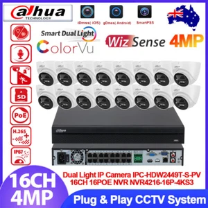 Dahua 16CH 16POE 4MP Dual Light CCTV System Kit WizSense POE IP Camera Mic Alarm - Picture 1 of 27