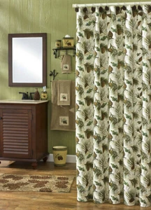 Walk in The Woods Pinecone Rustic Country Cabin Cotton Shower Curtain - Picture 1 of 1