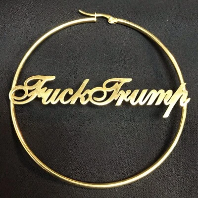 Customized Trump Large 2 1/2” Hoop Earrings Earrings Gold Tone - Image 1 of 4