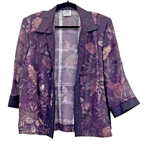 Vintage RM Richards Karen Kwong Sheer Floral Jacket Blazer Women's XL USA Made - Picture 1 of 6
