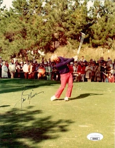 JACK NICKLAUS HAND SIGNED 7x9 COLOR PHOTO VINTAGE+AMAZING POSE JSA - Picture 1 of 1