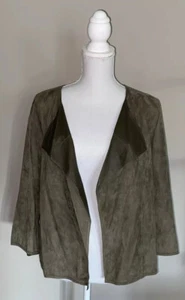 Lafayette 148 NewYork Olive Green Open Front Suede Leather Swing Jacket M $698 - Picture 1 of 9