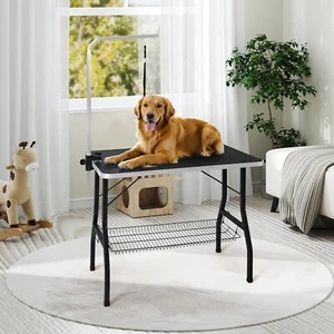 Pet Grooming Table Dog Cat Salon Desk Adjust Height Foldable Mobile Anti Slip - Picture 1 of 10