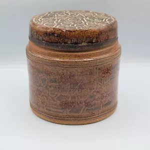 Pottery Canister Jar with Lid Handcrafted Art Pottery Earthtones Signed HLM - Picture 1 of 8