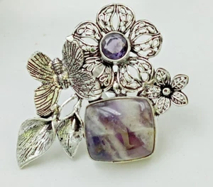 925 Sterling Silver Amethyst &Topaz Gemstone Handmade Jewellry Ring Size-7 - Picture 1 of 4