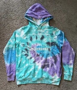 ABERCROMBIE & FITCH BLUE PURPLE TIE DYE HOODED SWEATSHIRT  SZ 15/16 - Picture 1 of 4