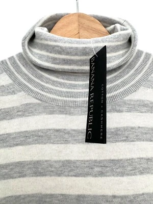 BANANA REPUBLIC COTTON + CASHMERE NWT Striped White  Light Gray Turtleneck XL - Image 1 of 4