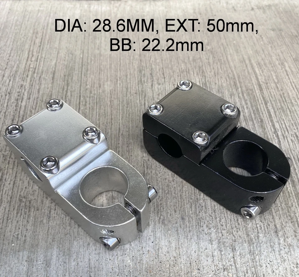 4-Bolt Bicycle Stem 28.6x50mm, Barbore 22.2mm, Black or Silver - Image 1 of 1