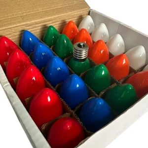 Vintage C7 Christmas Light Bulbs Red Blue Green Orange White Replacement Set Hol - Picture 1 of 10