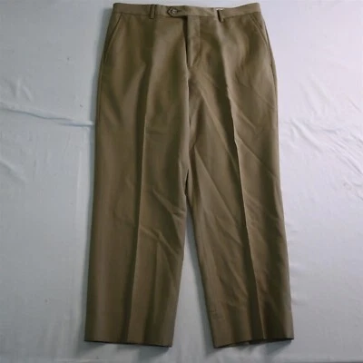 Calça social masculina Jos A Bank 33x28 marrom bronzeado ajuste sob medida executiva 100% lã - Imagem 1 de 4