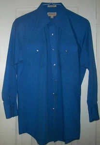 Vintage Shepler’s Mens 16 33  Western Cowboy  Pearl Snap  Blue Long Sleeve Shirt - Picture 1 of 7