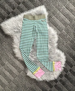 Matilda Jane Sz 14 Truest Compass Ribbed Leggings Pants Blue Stripe Pink Floral - Picture 1 of 4