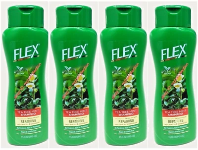Lote 4x Champú Flex Árbol de Té Menta REPARACIÓN Extractos de Hierbas Vegano Sin Colorantes 15ozEa Foto 1 de 4