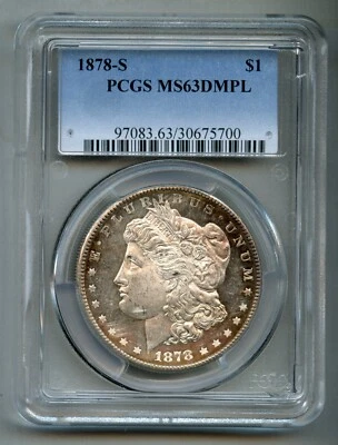 Dólar de plata Morgan 1878 S graduación profesional MS 63 DMPL a prueba de espejo profundo como Foto 1 de 4
