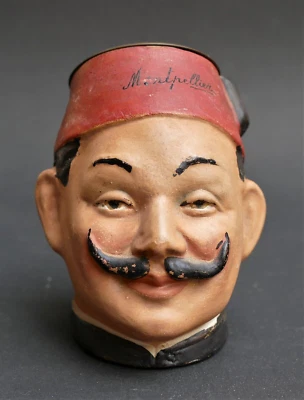 PYROGENE TERRE CUITE POLYCHROME TETE D'HOMME Zouave " Montpellier" XIXe - Photo 1/4