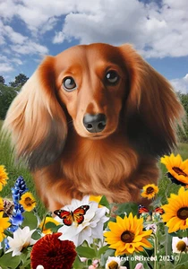 Dachshund LH Red Summer Fields Flag - Picture 1 of 3