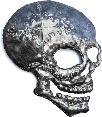 Veve Papa Legba Skull Metal Wall Hanging Sculpture, Skeleton Artwork, Handmade - Image 1 of 4