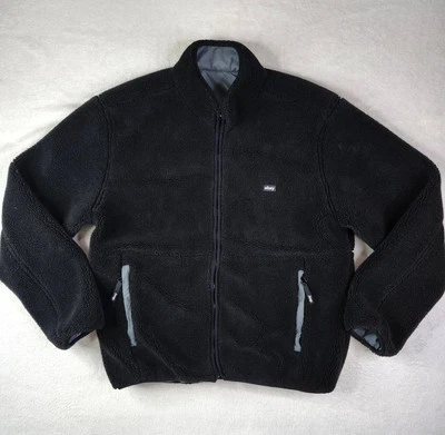 Двусторонняя мужская куртка шерпа Obey размер средний черная и серая на молнии  - Изображение 1 из 4