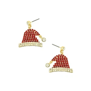 White and red stone pierced Christmas hat earrings - Imagen 1 de 1