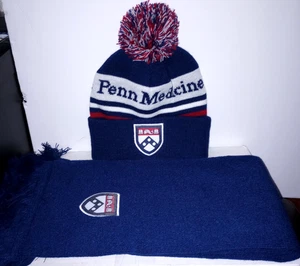 Sombrero tejido Penn Medicine con pompón y conjunto de bufanda - 100 % acrílico - muy buen estado - Imagen 1 de 6