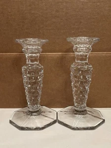 Vintage Fostoria American Cube kubistisches Glas 6,25" Kerzenständer Halter Paar - Bild 1 von 8