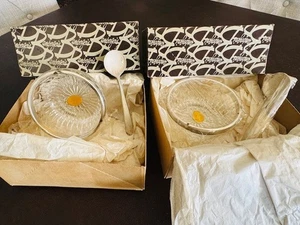 Vtg Leonard Italy Lead Crystal Silver Plated Condiment Bowl Lot NOS NIB & Spoons - Picture 1 of 14