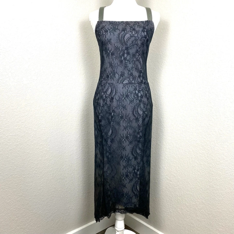 Vestido De Colección Y2K 6 Negro Encaje Cuadrado Recorte Espalda Hecho en EE. UU. Capricho Hada Oscura Foto 1 de 4