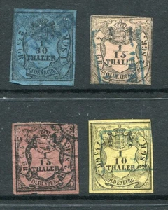 Lote de 4 estampillas firmadas IMPERF usadas de los Estados alemanes de Oldenburg 1852-55 - Imagen 1 de 2