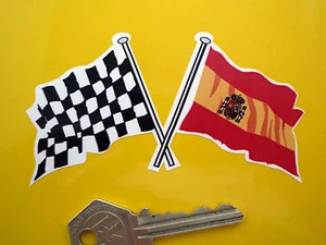 Pegatina de coche con bandera española cruzada y a cuadros 4" España España bicicleta motocicleta furgoneta - Imagen 1 de 1