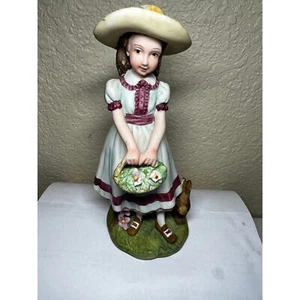 Vintage Lefton China 7" Mädchen mit Blumenkorb Hase KW1464 handbemalt 0051 - Bild 1 von 9