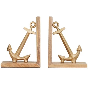 Bookend Aluminum Ship Anchor Bookshelf Wooden Nautical Coastal Decor Library 9" - Picture 1 of 4