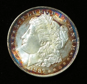 1887 Morgan Silver Dollar Coin Toning BU (B389) - Picture 1 of 2