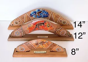 Hand made hand painted & burnt decorated Boomerang with stand Aboriginal Art - Picture 1 of 12