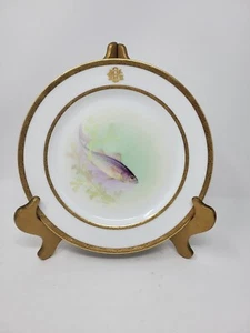 LENOX Artist Signed Fish Plate W.H. Morley hand painted Gold Rim 9" Weak Fish - Picture 1 of 13