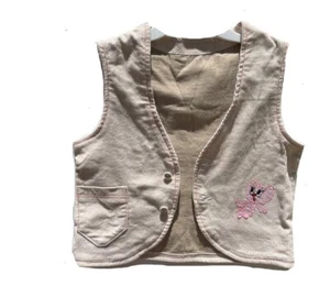 Handmade Girls Beige Corduroy Fabric Vest with Pocket Size 5/6 - Picture 1 of 6
