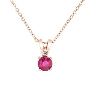 4mm Lab-Created Red Ruby 14K Rose Gold Plated Silver Solitaire Pendant Necklace - Picture 1 of 7