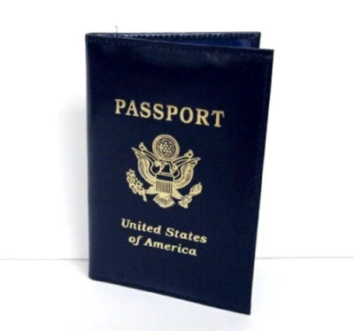 Black USA Leather Passport Cover Glossy Holder Wallet ID Credit Card USA Seller - Image 1 of 4