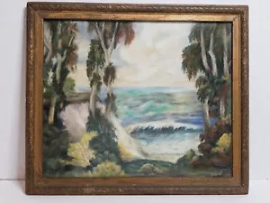 Original 1945 California Coast Pastel Drawing Eucalyptus Trees Signed Framed - Picture 1 of 12