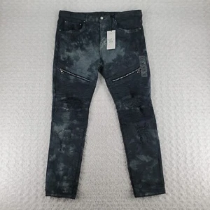DOPE Jeans Herren 38 x 31 schwarz Knopfleiste Burnside Denim Biker Moto gerippt spitz zulaufend neu mit Etikett - Bild 1 von 23
