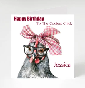 Personalised Chicken Birthday Card for Daughter, Sister, Granddaughter, Niece - Picture 1 of 5