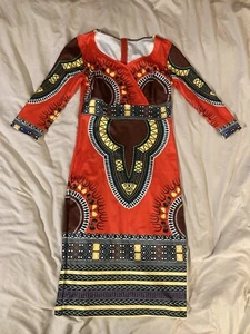 Dashiki Dress Women’s Size MEDIUM polyester 3/4 Sleeve African Print  - Picture 1 of 13
