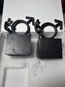 Heavy Cast Iron Bookends - LGBTQ Gifts Bookshelf Decorative Two Men Male Symbol - Picture 1 of 3