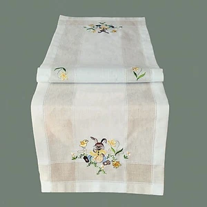 Tischläufer Ostern Stickerei Hase Küken Osterei ecru bunt 40cm x 140cm - Bild 1 von 1